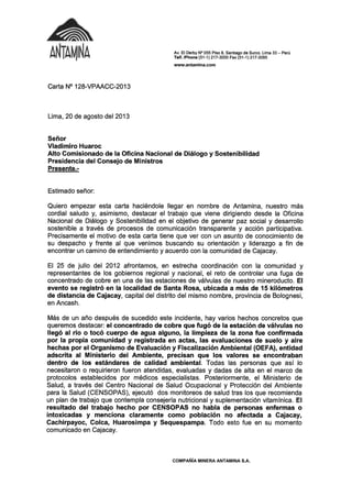 Cartas remitidas a Ministerio de Salud y a la Presidencia del Consejo de Ministros (PCM)