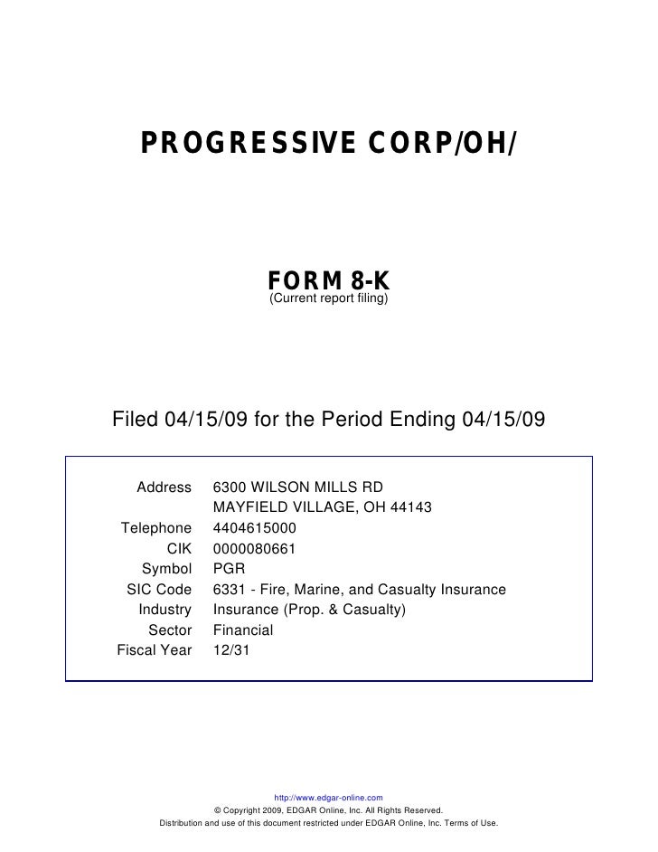 Progressive Insurance Telephone Number >> Q1 2009 Earning Report Of Progressive Corp Progressive Insurance Telephone Number >> Q1 2009 Earning Report Of Progressive Corp