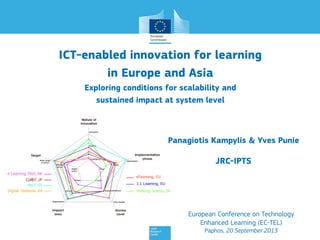 ICT-enabled innovation for learning
in Europe and Asia
Exploring conditions for scalability and
sustained impact at system level

Panagiotis Kampylis & Yves Punie

JRC-IPTS

European Conference on Technology
Enhanced Learning (EC-TEL)
Paphos, 20 September 2013

 