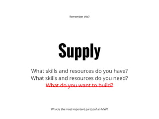 Supply
What skills and resources do you have?
What skills and resources do you need?
What do you want to build?
What is th...