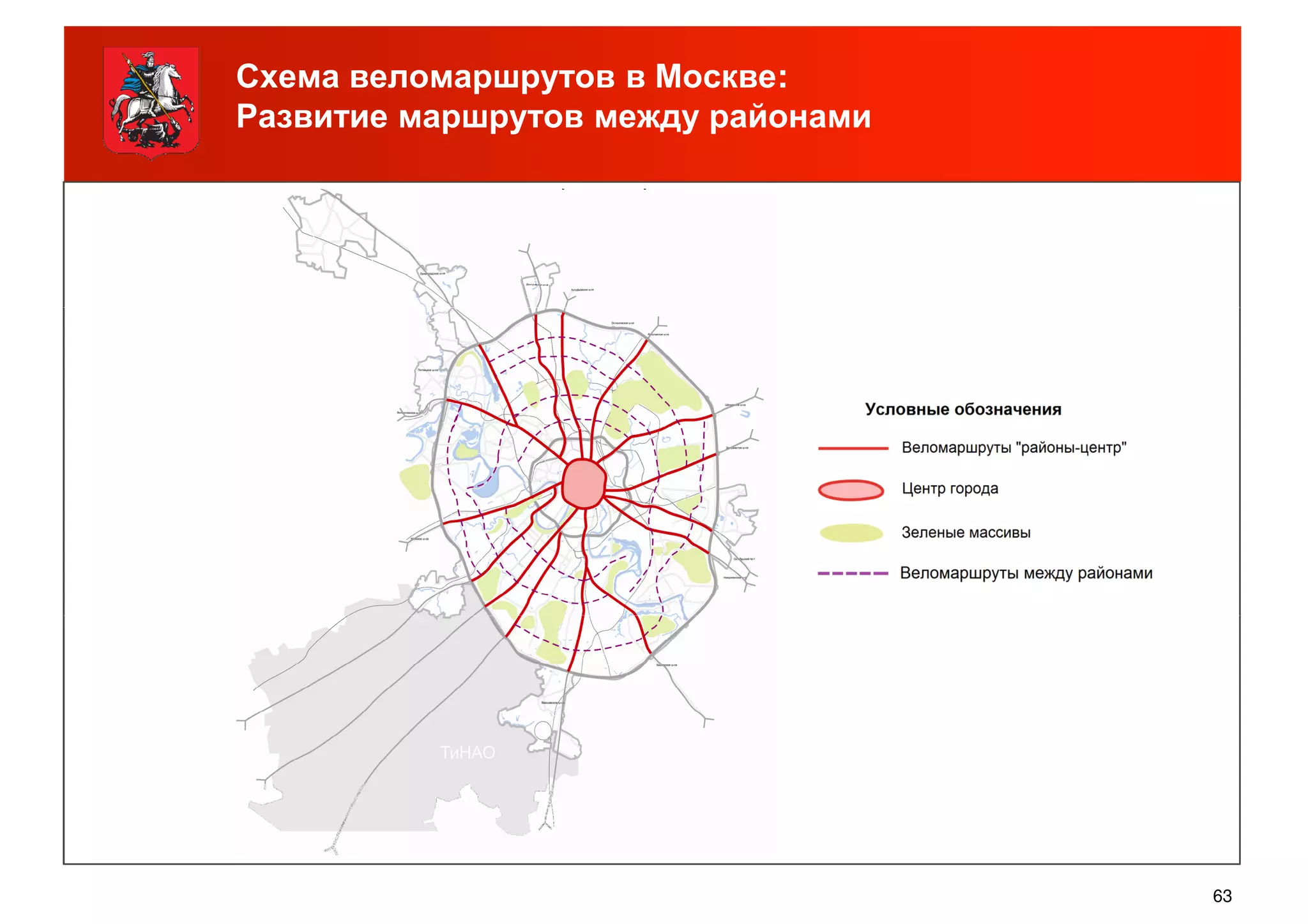 Схема веломаршрутов в Москве:
Развитие маршрутов между районами
63
 