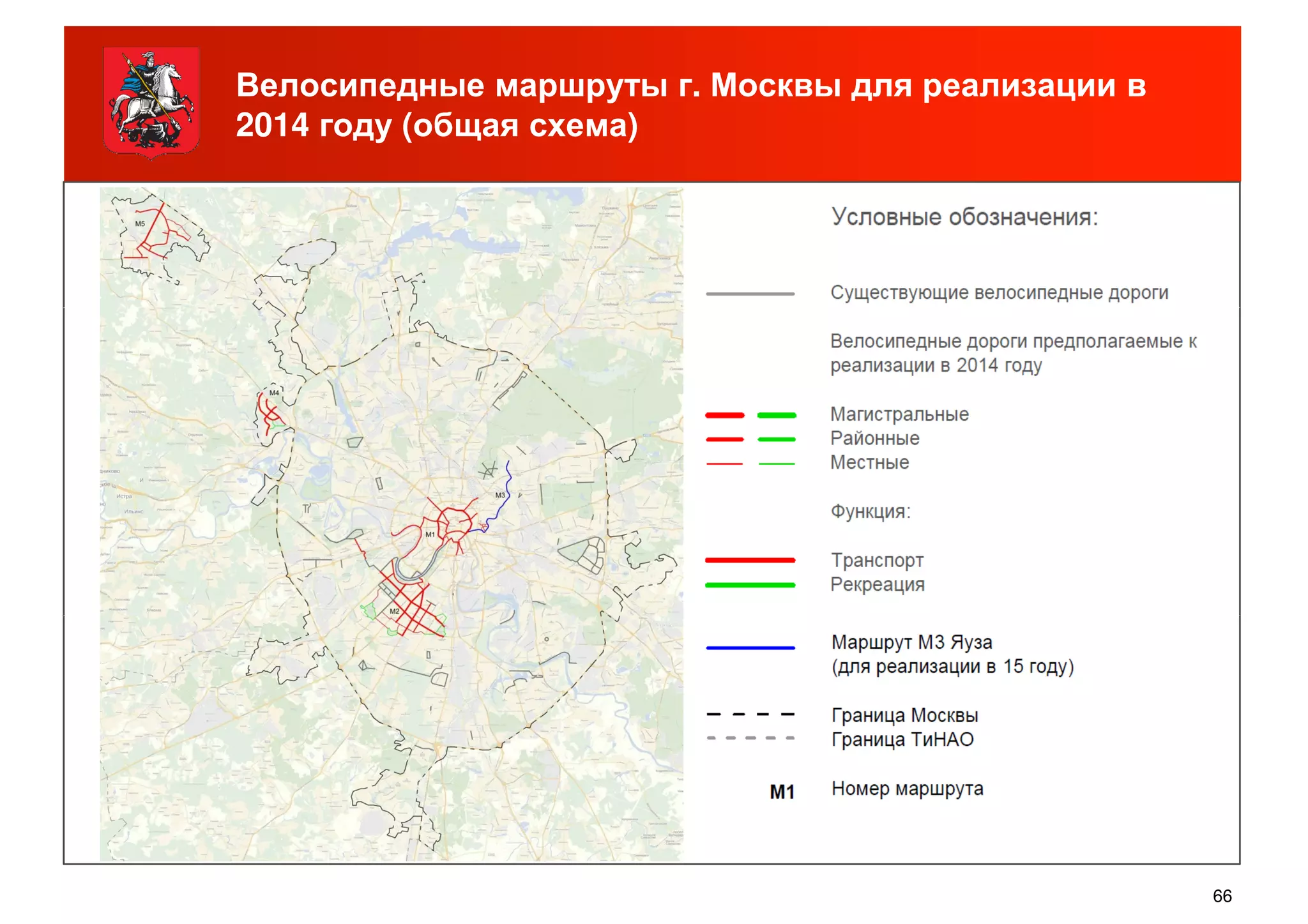 Велосипедные маршруты г. Москвы для реализации в
2014 году (общая схема)
66
 