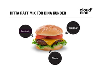 HITTA RÄTT MIX FÖR DINA KUNDER
Statistik
Visionär
Färsk
Beständig
 