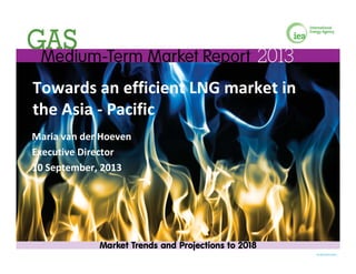 Towards an efficient LNG market inTowards an efficient LNG market in 
the Asia ‐ Pacific
Maria van der Hoeven
Executive DirectorExecutive Director
10 September, 2013
© OECD/IEA 2013 
 