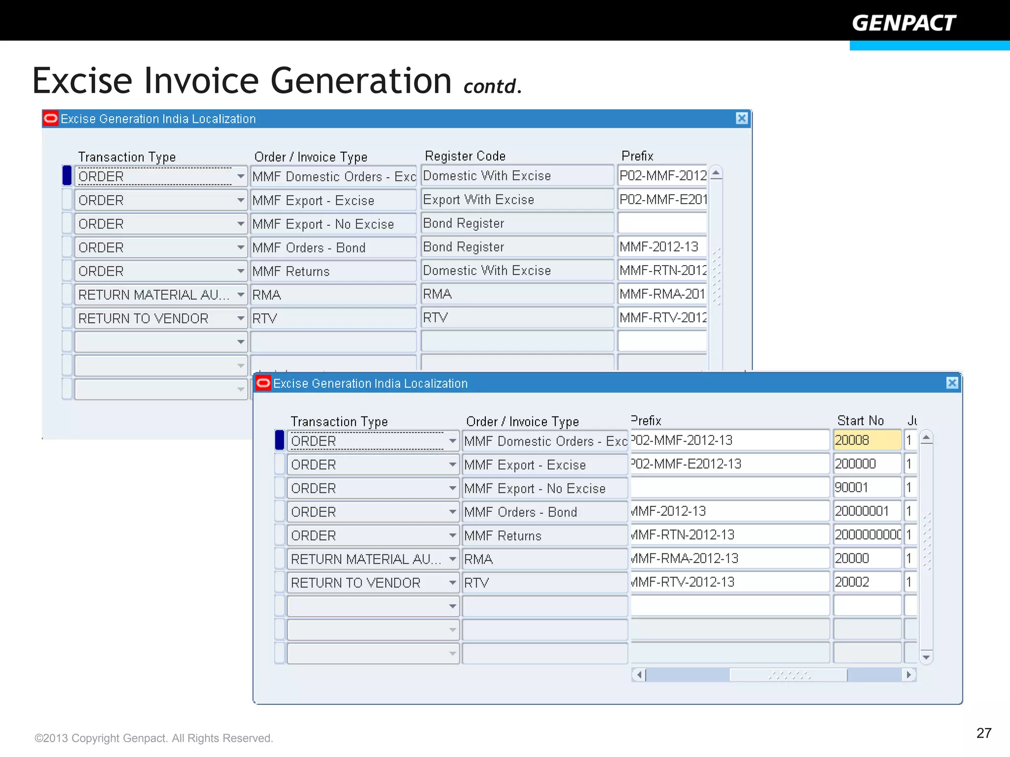 27©2013 Copyright Genpact. All Rights Reserved.
Excise Invoice Generation contd.
 