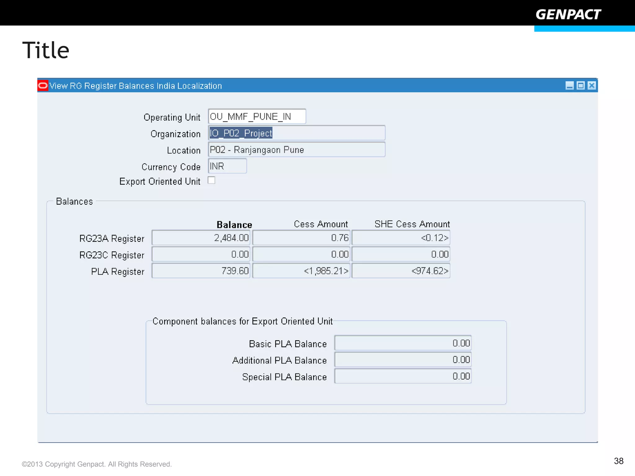 38©2013 Copyright Genpact. All Rights Reserved.
Title
 