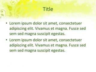Title Lorem ipsum dolor sit amet, consectetuer adipiscing elit. Vivamus et magna. Fusce sed sem sed magna suscipit egestas.  Lorem ipsum dolor sit amet, consectetuer adipiscing elit. Vivamus et magna. Fusce sed sem sed magna suscipit egestas.  