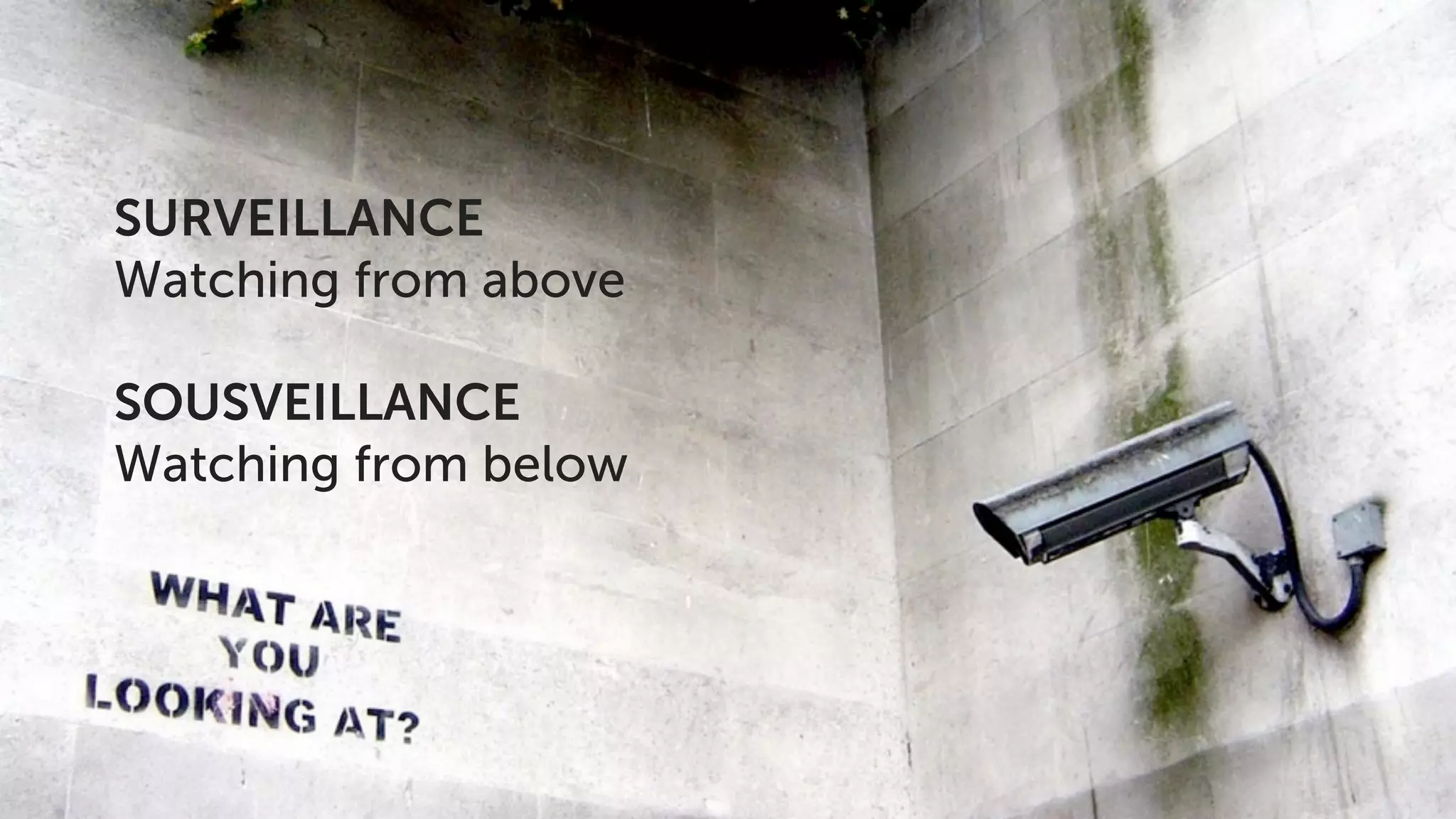 SURVEILLANCE
Watching from above
SOUSVEILLANCE
Watching from below

 