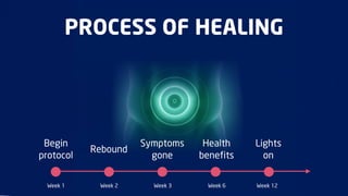 PROCESS OF HEALING

Begin
protocol
Week 1

Rebound

Symptoms
gone

Health
benefits

Lights
on

Week 2

Week 3

Week 6

Week 12

 