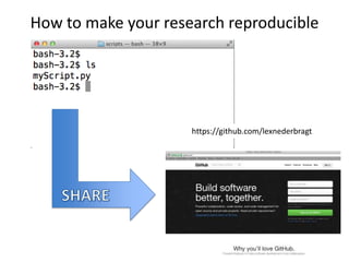 How to make your research reproducible

https://github.com/lexnederbragt

 