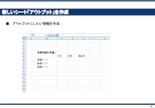 91
新しいシート「アウトプット」を作成
■ アウトプットにしたい情報を作成
 