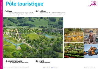 Conseil général du Jura

Pôle touristique
Cultiver

dans des jardins potagers, des vergers collectifs

Consommer Jura

en valorisant les savoir-faire locaux

16

Lons-le-Saunier – Etude pour une nouvelle zone d’activité

Se cultiver

en parcourant le site à la découverte du Land Art

Se réunir

Pour des séminaires

SUD Architectes – BASE Paysage

Photos non contractuelles

 