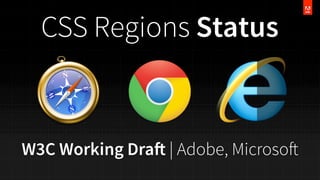 CSS Regions Status

W3C Working Draft | Adobe, Microsoft

 
