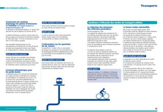 Transports

Les mesures phares…

L’extension du système
d’échange de quotas d’émissions
à l’aviation (voir chapitre Industrie et
production d’énergie p. 20)

Le dispositif est opérationnel depuis le 1er janvier 2012
pour tous les vols au départ ou à l’arrivée de l’UE.

Quels résultats concrets ?
Cette mesure permettra de mieux prendre en compte
les coûts externes du transport routier.

Quels gains ?

Le plafond d’émissions accordé au secteur aérien est
fixé par rapport à la moyenne des émissions annuelles
de 2004-2005-2006 : 97 % de ces émissions en 2012
puis 95 % les années suivantes.

La mise en œuvre de cette écotaxe permettrait
d’éviter chaque année 0,26 à 0,6 MteqCO2
et d’économiser 0,17 Mtep à l’horizon 2020.

Une exemption temporaire pour les vols
internationaux a été décidée fin 2012 afin de donner
du temps aux négociations menées sous l’égide
de l’Organisation de l’aviation civile internationale.

L’information sur les quantités
de CO2 émises

Quels résultats concrets ?
Environ 280 plans de surveillance des émissions
avaient déjà été approuvés en septembre 2012
et plus de 200 déclarations d’émissions vérifiées,
soit plus de 95 % des émissions estimées concernant
les exploitants aériens administrés par la France.

L’écotaxe kilométrique pour
les poids lourds
Ce dispositif repose sur le principe de l’introduction
d’un signal prix dans la tarification des transports
de marchandises. En conformité avec la loi n° 431
du 28 mai 2013, une écotaxe kilométrique sur
les poids lourds de plus de 3,5 tonnes circulant sur le
réseau routier national non concédé (sans péage)
entrera en vigueur le 1er janvier 2014. Elle va
permettre de faire payer l’usage des routes par
l’utilisateur réel, tout en dégageant des recettes
pour financer les infrastructures de transport,
notamment le rail et le transport fluvial.

Ministère de l’Écologie, du Développement durable et de l’Énergie

À compter du 1er octobre 2013, les prestataires
de transport de voyageurs et de marchandises ou
de déménagement doivent obligatoirement fournir
une information sur les quantités de CO2 induites
par leur service.

Quels résultats concrets ?
Cette mesure aidera les utilisateurs des services de
transport dans leur choix. Il ne s’agit pas uniquement
d’une mesure de report modal, mais aussi d’un outil
d’amélioration du transport routier.

Améliorer l’efficacité des modes de transport utilisés
La réduction des émissions
des véhicules particuliers
L’Union européenne a fixé :
un objectif de réduction des émissions de CO2
des véhicules particuliers neufs avec une première
étape de réduction à 130 gCO2/km applicable
progressivement de 2012 à 2015 et une valeur
objectif de 95 gCO2/km en 2020 ;
un objectif national de réduction des émissions
de CO2 de l’ensemble du parc de véhicules particuliers
à 120 gCO2/km en 2020.
Ces objectifs seront atteints à la fois par :
la mise en œuvre du règlement européen sur
les émissions des véhicules particuliers, qui prévoit
des pénalités pour les constructeurs qui ne
respecteraient pas leurs obligations ;
des dispositifs nationaux visant à encourager
l’acquisition des véhicules les plus sobres, parmi
lesquels le bonus-malus automobile, dont les
exigences sont renforcées chaque année.

Quels gains ?
L’impact est estimé à - 9,2 MteqCO2 en 2020 pour
l’ensemble des mesures visant à la réduction des
émissions des véhicules particuliers. Ces mesures
entraîneront également une économie de 2,2 Mtep
à horizon 2020.

Le bonus-malus automobile
Mis en place en France depuis janvier 2008,
il encourage l’achat des véhicules les moins émetteurs
de CO2. Une prime à l’achat (bonus) est versée
aux acquéreurs de véhicules émettant moins
de 105 gCO2/km (seuil en vigueur au 1er janvier 2013).
À l’inverse, une taxe à l’achat (malus) s’applique
aux voitures émettant plus de 135 gCO2/km (idem).
Le plafond du bonus relatif aux véhicules électriques
a été porté de 5 000 € à 7 000 € en 2012, dans la limite
de 30 % du coût TTC du véhicule ; celui relatif aux
véhicules hybrides a été doublé et porté à 4 000 €,
dans la limite de 10 % du coût TTC du véhicule,
avec un minimum d’aide de 2 000 €.

Quels résultats concrets ?
Ce dispositif a eu un effet significatif sur les ventes
de véhicules neufs en France :
la moyenne des émissions des véhicules neufs
a été ramenée à 127 gCO2/km en 2011 (contre 149,3
en 2007) ;
sur les dix premiers mois de 2012, tandis que
le marché d’ensemble a reculé de 13,6 % par rapport
à la même période de 2011, chacune des tranches
éligibles au bonus a vu ses immatriculations progresser
très fortement (+ 75 %) et chacune des tranches
soumises au malus ses immatriculations reculer
(- 28 %).

15

 