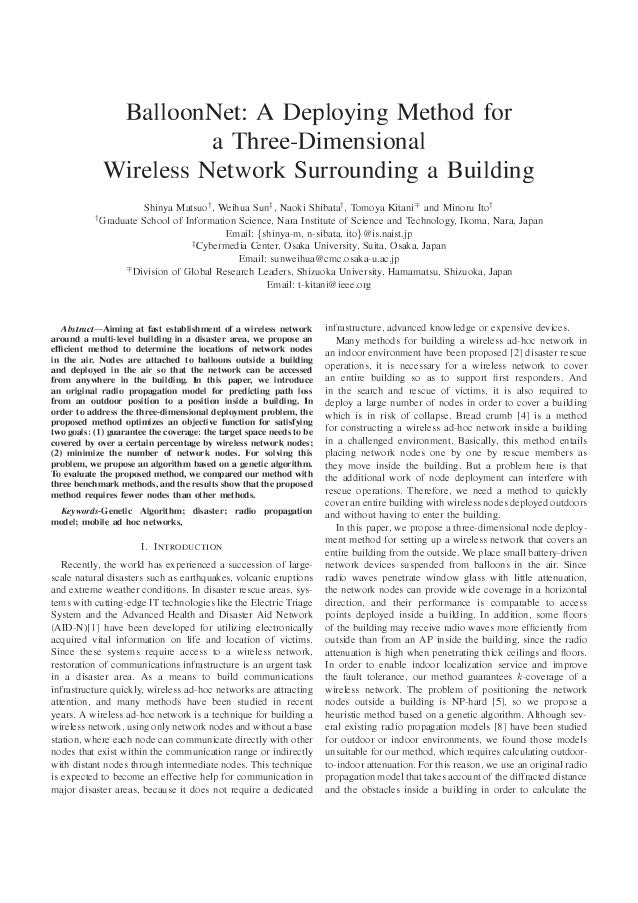 Paper Balloonnet A Deploying Method For A Three Dimensional Wirele