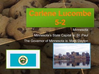 Carlene Lucombe
                                 Minnesota
      Minnesota’s State Capital is: St. Paul
The Governor of Minnesota is: Mark Dayton
 