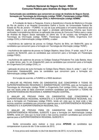 Funrio anuncia cancelamento de provas no Concurso do INSS