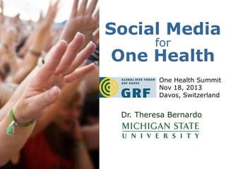 Social Media
for

One Health
One Health Summit
Nov 18, 2013
Davos, Switzerland

Dr. Theresa Bernardo

 
