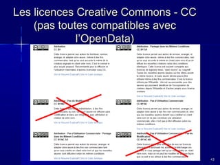 Les licences Creative Commons - CC
(pas toutes compatibles avec
l’OpenData)

43

 