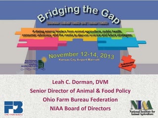 Leah C. Dorman, DVM
Senior Director of Animal & Food Policy
Ohio Farm Bureau Federation
NIAA Board of Directors

 