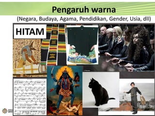 HITAM
Pengaruh warna
(Negara, Budaya, Agama, Pendidikan, Gender, Usia, dll)
 