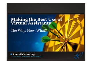 Making the Best Use of
Virtual Assistants
The Why, How, What?
Russell Cummings
S t r a t e g i c B u s i n e s s D e v e l o p m e n t
 