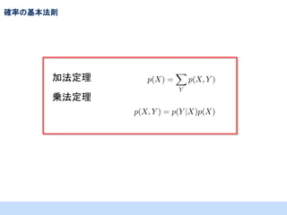 確率の基本法則

加法定理
乗法定理

 