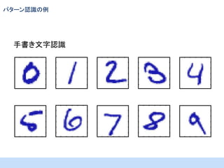 パターン認識の例

手書き文字認識

 