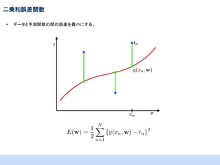 二乗和誤差関数
•

データと予測関数の間の誤差を最小にする。

 