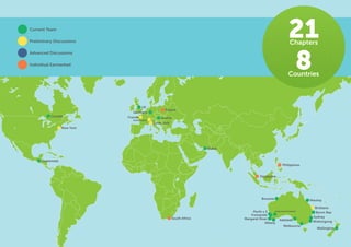 21
8

Current Team

Chapters

Preliminary Discussions
Advanced Discussions
Individual Earmarked

Countries

UK
Germany
Canada

France

Switzerland

Poland
Austria
Turin, Italy

New York

Dubai

Guatemala
Philippines
Singapore

Broome

South Africa

Kalgoorlie/Kambalda
Perth x 3
Fremantle
Margaret River
Adelaide
Albany
Melbourne

Mackay
Brisbane
Byron Bay
Sydney
Wollongong
Wellington

 