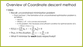 Accelerating Convergence in Coordinate Descent Python Sparse Matrices and Algorithm Optimization - Coordinate Descent method | PPT