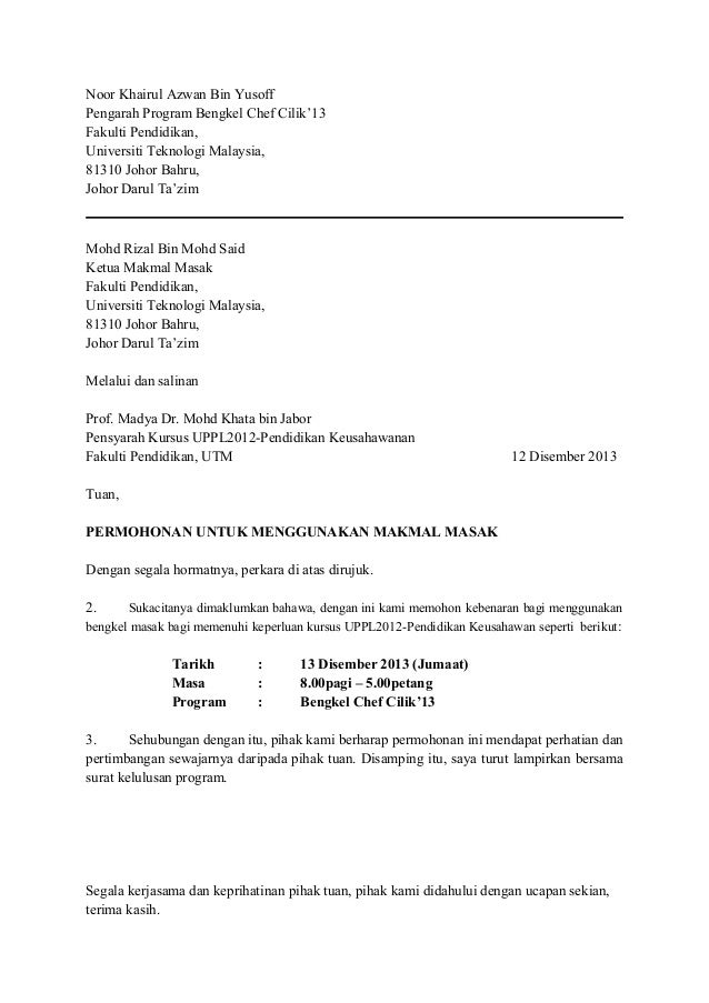 Contoh Surat Rasmi Kepada Menteri Besar Perak - Surat Ras