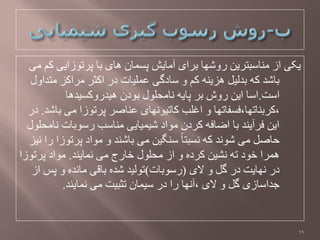 ‫هی‬ ‫کن‬ ‫پزتْسايی‬ ‫تا‬ ‫ُای‬ ‫پظواى‬ ‫آهايغ‬ ‫تزای‬ ‫رّػِا‬ ‫هٌاطثتزيي‬ ‫اس‬ ‫يکی‬
‫هتذاّل‬ ‫هزاکش‬ ‫اکثز‬ ‫در‬ ‫ػولیات‬ ‫طادگی‬ ّ ‫کن‬ ٌَ‫ُشي‬ ‫تذلیل‬ َ‫ک‬ ‫تاػذ‬
‫اطت‬.‫ُیذرّکظیذُا‬ ‫تْدى‬ ‫ًاهحلْل‬ َ‫پاي‬ ‫تز‬ ‫رّع‬ ‫ايي‬ ‫اطا‬
‫تاػذ‬ ‫هی‬ ‫پزتْسا‬ ‫ػٌاؿز‬ ‫کاتیًِْای‬ ‫اغلة‬ ّ ‫،کزتٌاتِا،فظفاتِا‬.‫در‬
‫ًاهحلْل‬ ‫رطْتات‬ ‫هٌاطة‬ ‫ػیویايی‬ ‫هْاد‬ ‫کزدى‬ َ‫اضاف‬ ‫تا‬ ‫فزآيٌذ‬ ‫ايي‬
‫ًیش‬ ‫را‬ ‫پزتْسا‬ ‫هْاد‬ ّ ‫تاػٌذ‬ ‫هی‬ ‫طٌگیي‬ ً‫ا‬‫ًظثت‬ َ‫ک‬ ‫ػًْذ‬ ‫هی‬ ‫حاؿل‬
‫ًوايٌذ‬ ‫هی‬ ‫خارج‬ ‫هحلْل‬ ‫اس‬ ّ ٍ‫کزد‬ ‫ًؼیي‬ َ‫ت‬ ‫خْد‬ ‫ُوزا‬.‫پزتْسا‬ ‫هْاد‬
‫الی‬ ّ ‫گل‬ ‫در‬ ‫ًِايت‬ ‫در‬(‫رطْتات‬)‫اس‬ ‫پض‬ ّ ٍ‫هاًذ‬ ‫تالی‬ ٍ‫ػذ‬ ‫تْلیذ‬
‫ًوايٌذ‬ ‫هی‬ ‫تثثیت‬ ‫طیواى‬ ‫در‬ ‫را‬ ‫،آًِا‬ ‫الی‬ ّ ‫گل‬ ‫جذاطاسی‬.
29
 