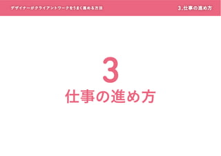 デザイナーがクライアントワークをうまく進める方 法

3

仕事の進め方

3 . 仕事の進め方

 