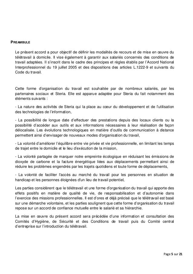 Accord de télétravail chez Steria Accord de télétravail chez Steria