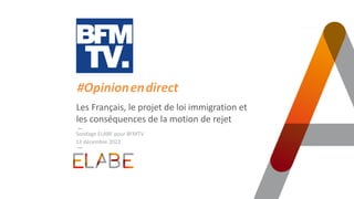 TITRE PRINCIPAL
Les Français, le projet de loi immigration et
les conséquences de la motion de rejet
13 décembre 2023
#Opinion.en.direct
Sondage ELABE pour BFMTV
 