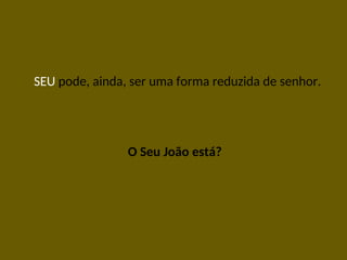 SEU pode, ainda, ser uma forma reduzida de senhor.
O Seu João está?
 