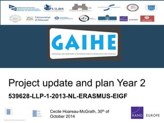 Project update and plan Year 2 
539628-LLP-1-2013-NL-ERASMUS-EIGF 
Cecile Hoareau-McGrath, 30th of 
October 2014 
 