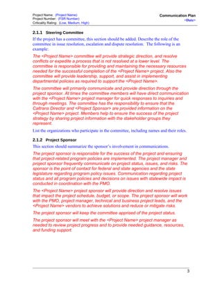 Caltrans Communication Plan Template | DOC