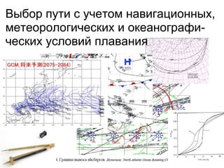 Выбор пути с учетом навигационных,
метеорологических и океанографи-
ческих условий плавания
 