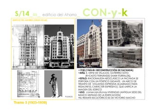 EDIFICIO DEL AHORRO (GRAN VÍA 60)




                                             •  930 (1943=R= RECONSTRUCCIÓN DE FACHADA)
                                              1
                                             •  RQ. E. ORTIZ DE VILLAJOS- GUTIÉRREZ SOTO
                                              A
                                                    (R=CASTO FERNÁNDEZ-SHAW ITURRALDE)
                                             •  STILO: RACIONALISTA-NEOCLÁSICO LA FACHADA SE
                                              E
                                             PERFORA CON UN PÓRTICO GIGANTE, UN ARCO DE
                                             TRIUNFO DE VOLUNTAD EXPRESIVA (ILUMINADO PARA
                                             RESALTAR EL CARÁCTER EXPRESIVO), QUE UNIFICA LA
                                             IMAGEN DEL EDIFICO
                                             •  SO: comercial-oficinas-VIVIENDAS (ANTIGUA SEDE DEL
                                              U
                                             BANCO HISPANO DE LA EDIFICACIÓN)
                                    PLANOS
                                             •  L REMATE ESCULTÓRICO ES DE VICTORIO MACHO
                                              E
 