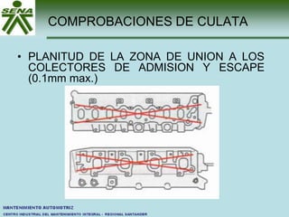 COMPROBACIONES DE CULATA
• PLANITUD DE LA ZONA DE UNION A LOS
COLECTORES DE ADMISION Y ESCAPE
(0.1mm max.)
 