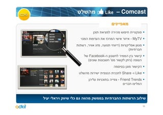 – Comcast


           ¯
                       ¯                      - MyTV
    ,          ,                   )
                                          (
         Facebook-
        (                  '                  )


                               ¯       Share - Like
                   ¯               - Friend Trends




¯
                                                       10
 