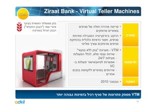 Ziraat Bank - Virtual Teller Machines

("   ")


                                                       :
                             ¯ ¯        ¯          ,


                         "              " ¯        - VTM
                              ¯ ,                      -
                                        24/7           -
                     -              /                  -
                                                   VC
                                                       -


                                            2010


                                                           VTM
                                                            17
 