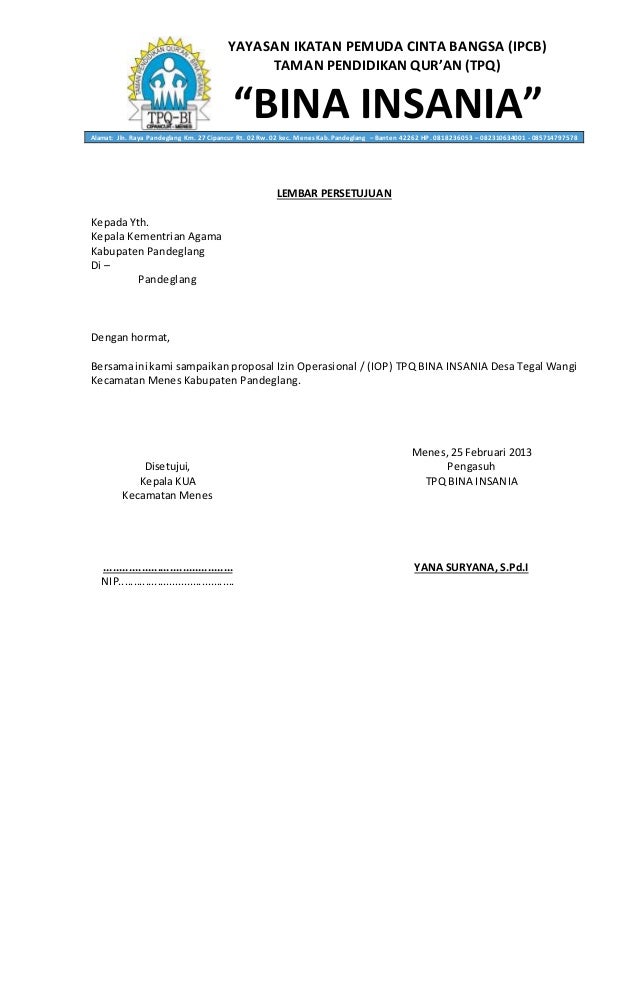 Contoh proposal bantuan operasional tpq