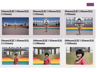 10mm(换算为35mm规格   20mm(换算为35mm规格    35mm(换算为35mm规格
约16mm)           约32mm)            约56mm)




70mm(换算为35mm规格   100mm(换算为35mm规格   200mm(换算为35mm规格
约112mm)          约160mm)           约320mm)
 