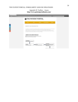 30
THE PATIENT PORTAL: ENROLLMENT AND USE STRATEGIES
Appendix D: Toolbox – Assess
http://www.patientportalbasics.com/
 