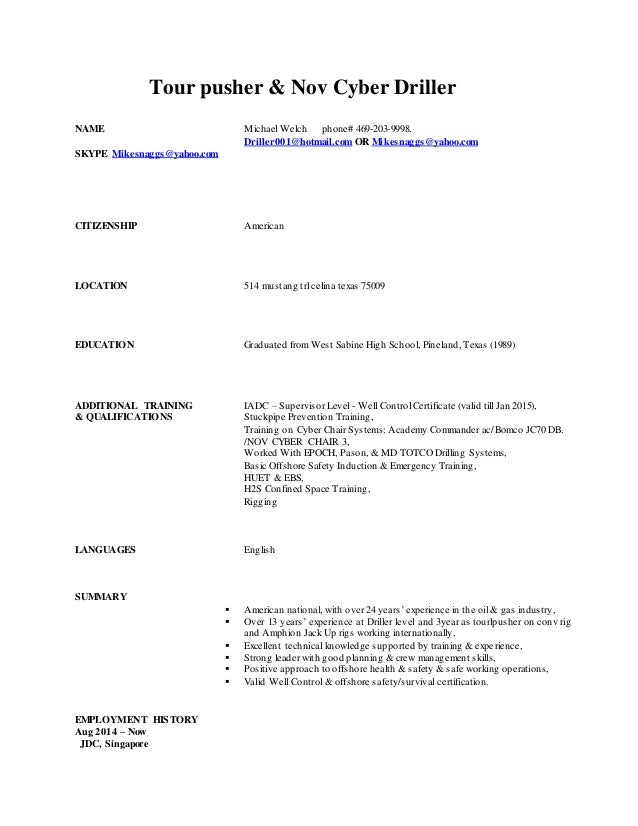 michael lynn welch resume