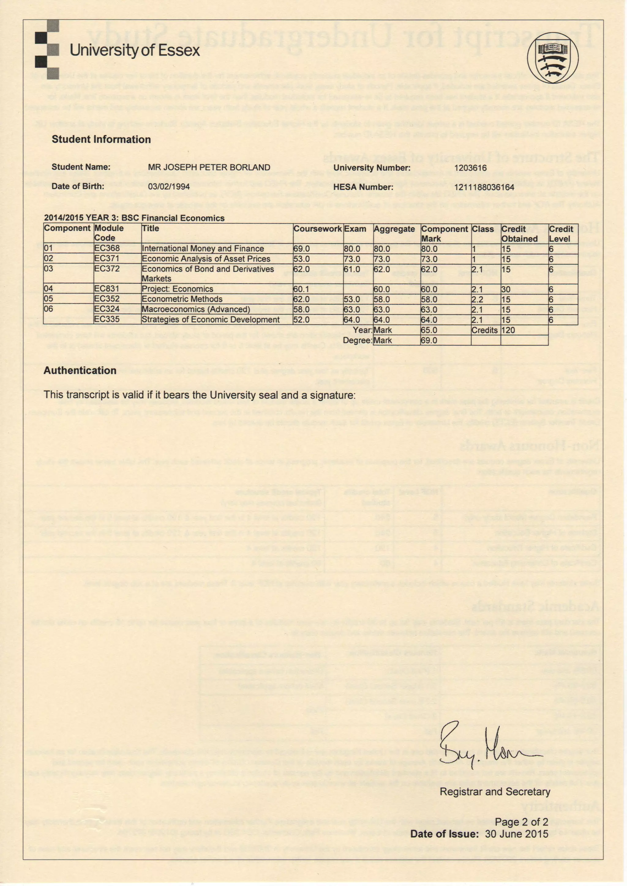 Academic Transcript 1 and 2 A | PDF