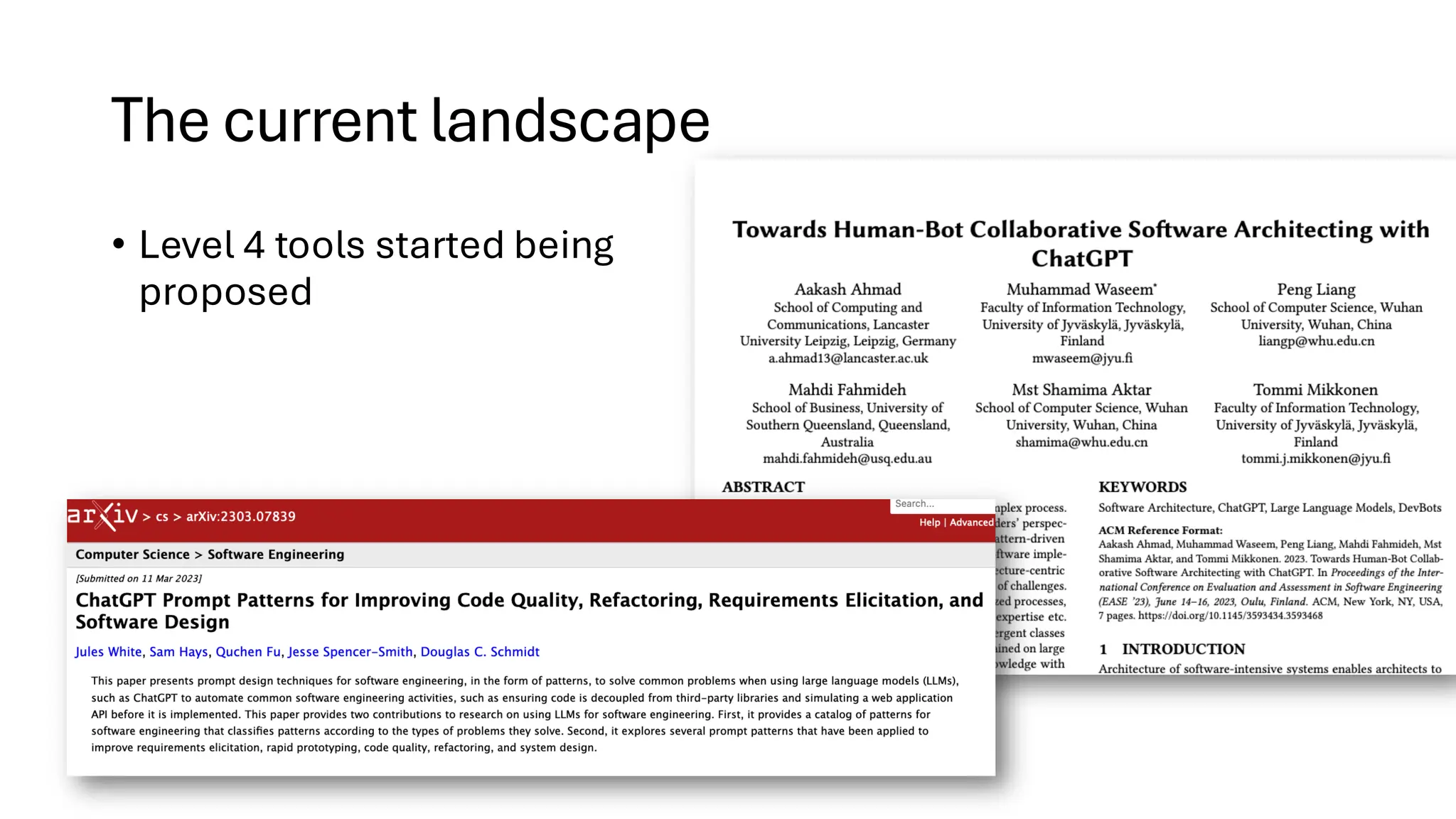 The current landscape
• Level 4 tools started being
proposed
 